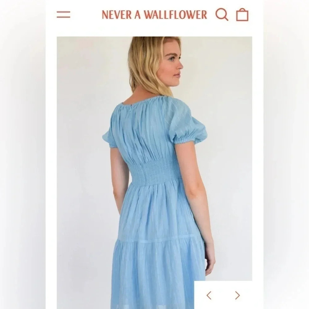 NWT! Never a Wallflower Coco Short Sleeve Dress. Air Stripe (light blue). XS - Picture 2 of 10